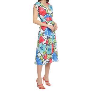 Maggy London Chrissa Floral V-Neck Sleeveless Ruched Midi Dress Size 2 A-Line
